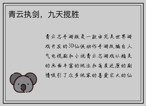 青云执剑，九天揽胜